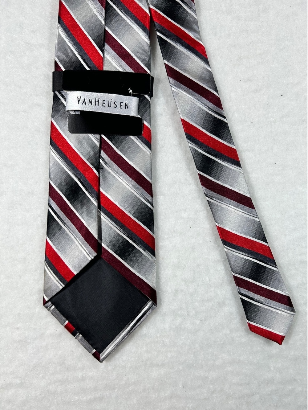 New Van Heusen Extra Long Striped Silk Tie in Red, Gray, and Burgundy